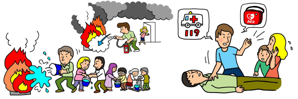 防災訓練のポイントのイラスト